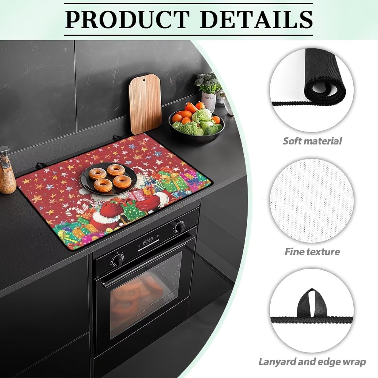Generic Scratch-Proof Oven Covers for Electric Stove Gifts Santa Claus Stovetop Protector for Gas Stove Top with 2 Hooks Heat-Resistant and Wear-Resistant Combine Decorative and Practical Functions