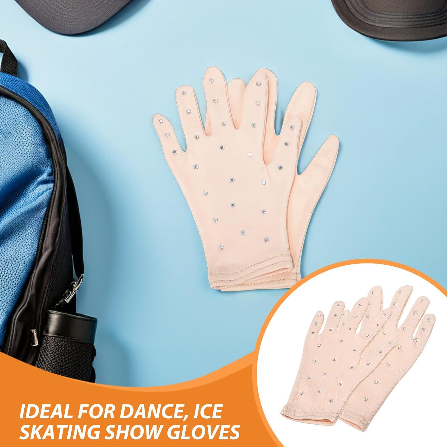 2 Pairs Figure Skating Gloves and Youth with Elastic Fiber Material, Excellent Insulation and Secure Fit, for Ice Dancing Shows and Performance Mitts with Delicate Glitter