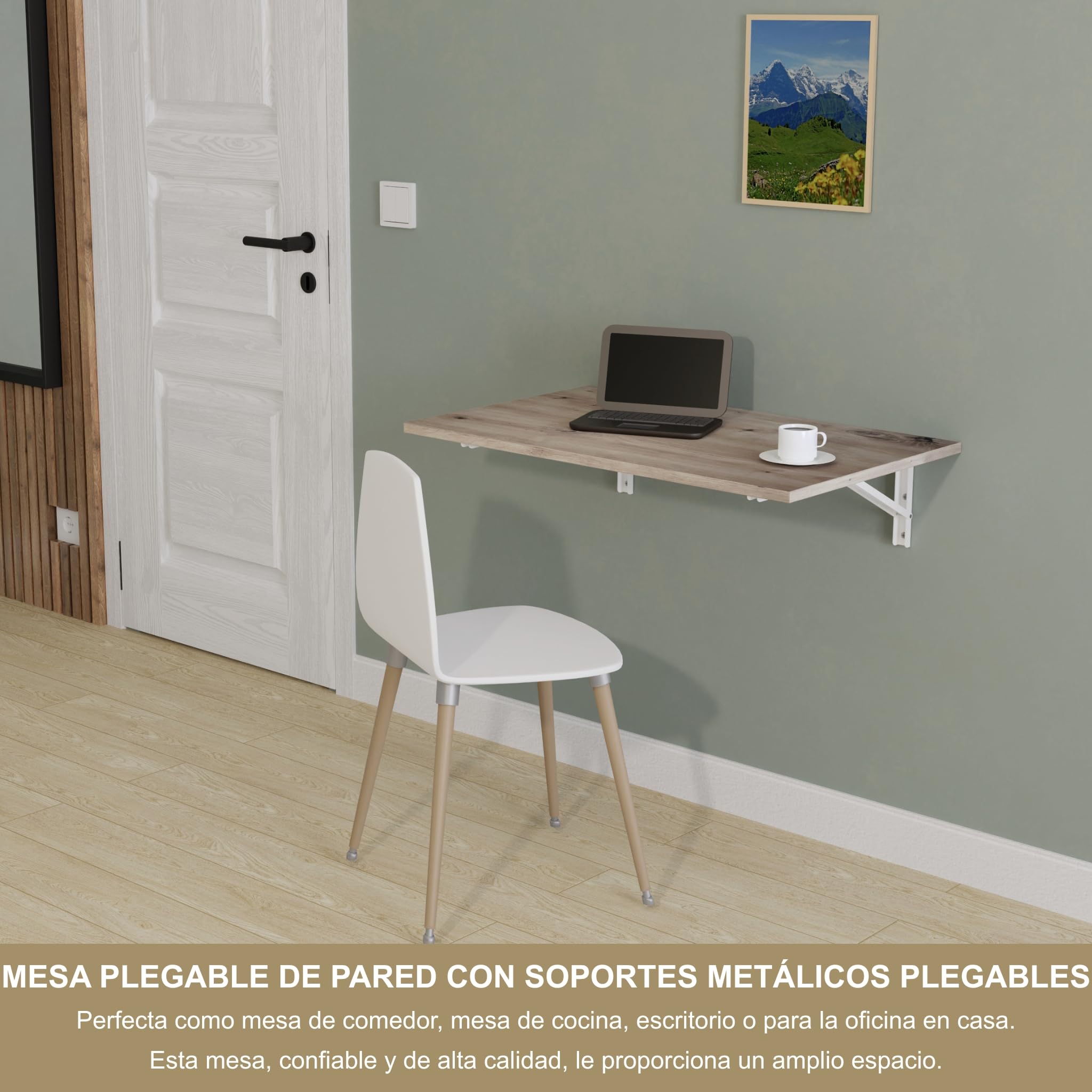 KDR Mesa Plegable de Pared 80 x 50 cm – Mesa abatible Multifuncional Ahorra Espacio, Escritorio Plegable o Mesa de Comedor para Cocina, Oficina o Estudio (Roble nudoso)