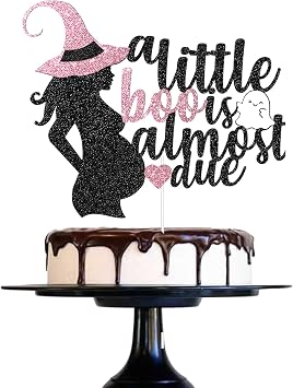 Pink Glitter A Little Boo Cake Topper - Baby Shower Decorations for Girls Halloween