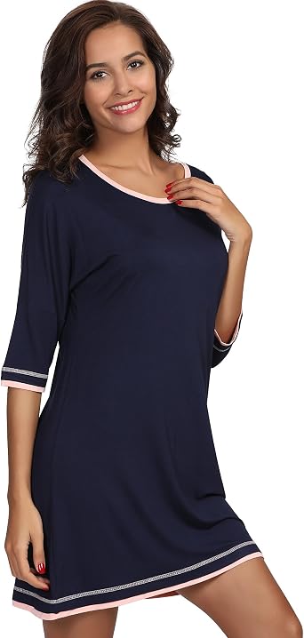 Womens 3/4 Long Sleeve Nightgowns Soft 