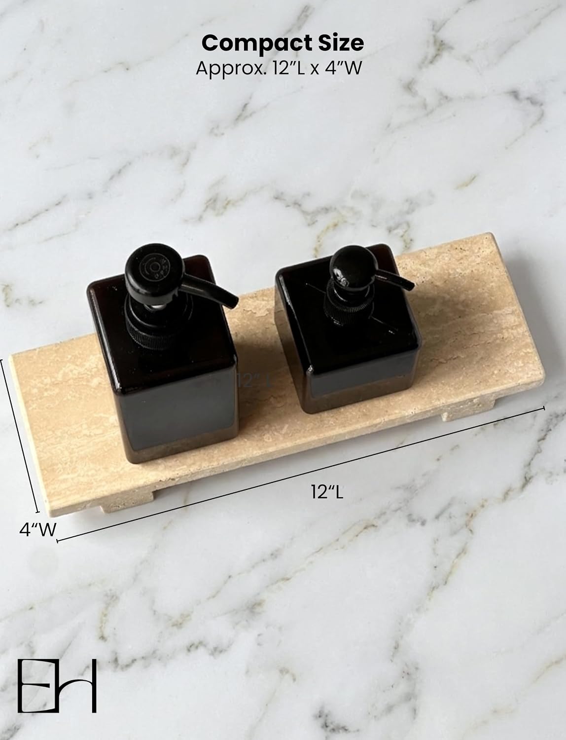 Marble Tray for Kitchen Counter - 12 * 4 Inch Marble Riser, Bathroom Soap Tray & Serving Board, Stone Sink Tray Pedestal Stand for Home Decor (Beige Travertine)