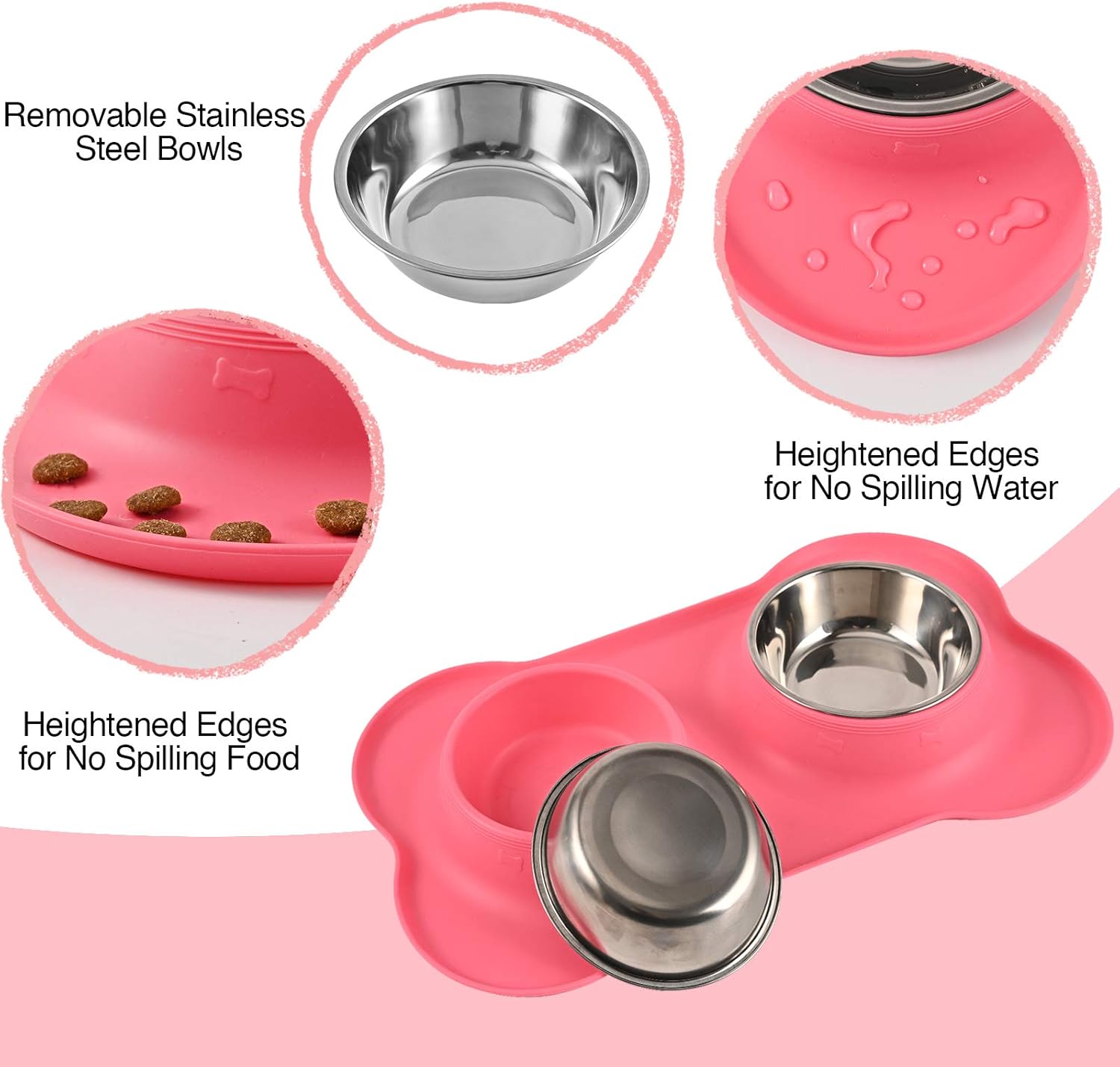 Juqiboom Dog Bowls 2 Stainless Steel Bowl for Pet Water and Food Feeder with Non Spill Skid Resistant Silicone Mat for Pets Puppy Small Medium Cats Dogs : Pet Supplies