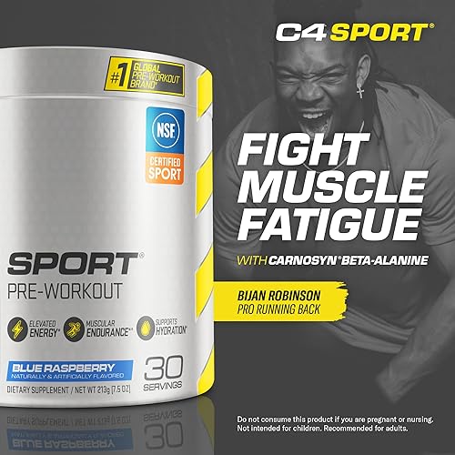 Miniatura 3 de C4 Sport - Polvo de preentrenamiento azul frambuesa  Energía pre entrenamiento con monohidrato de creatina de 011oz  135 mg de cafeína y mezcla de