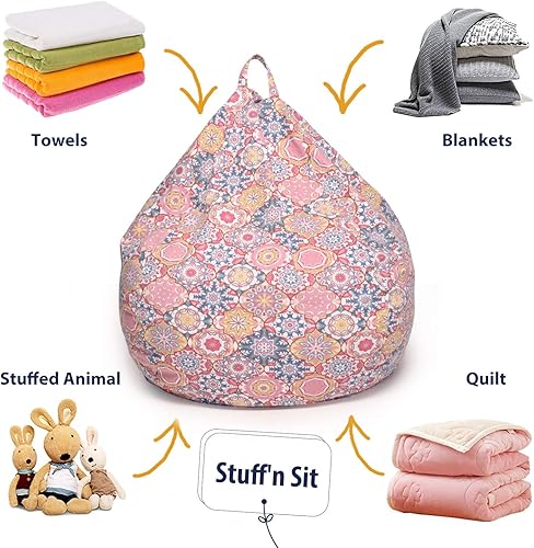 Miniatura 98 de YuppieLife Funda para puf de almacenamiento para niños (sin relleno), organizador de juguetes, sofá con asa de transporte, disponible para niños y