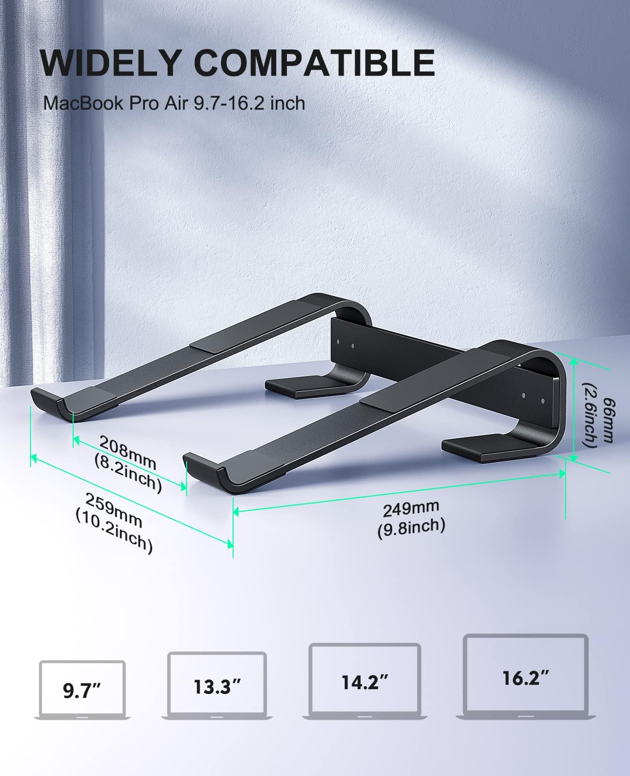 Laptop Stand for Desk, MacBook Stand SOQOOL Sturdy Laptop Riser, Ventilated Ergonomic Aluminum Laptop Holder Compatible with 12 13 15.6 17 Inch MacBook Pro Air/HP/Dell, Work Cooling Computer Stand — Amazon image 4