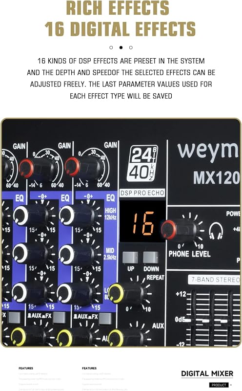 Weymic MX-80 Professzionális 8 Csatornás Keverőpult - DJ, Színpad, Karaoke Hangkeverő USB Csatlakozással és DSP Effektekkel