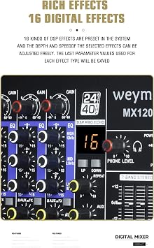 MX-60 Professional Mixer (6-Channel) for Recording DJ Stage Karaoke DSP Effector w/USB Drive for Recording Input, XLR Microphone Jack, 48V Power, RCA Output