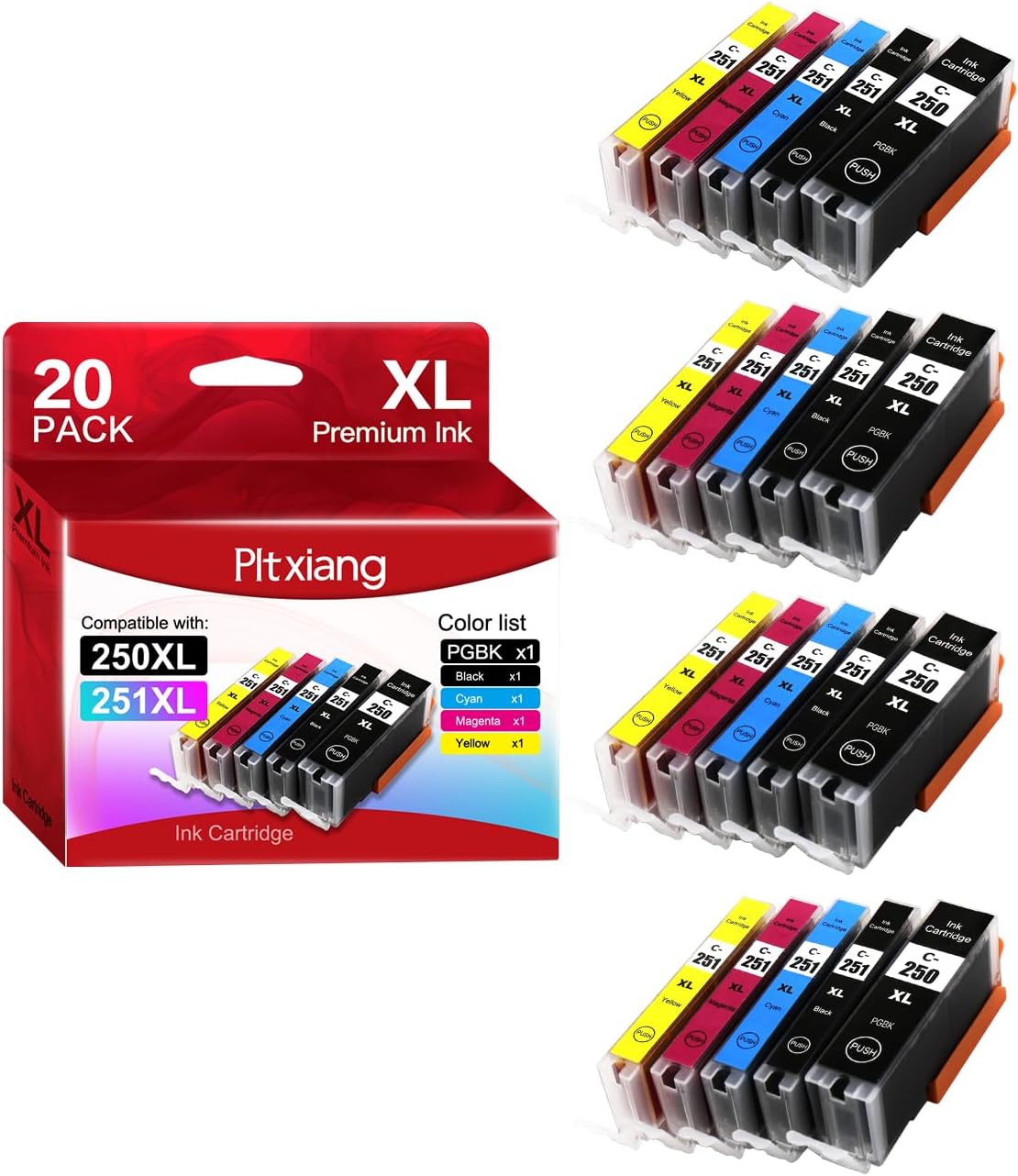 Compatible with Canon PGI-250XL CLI-251XL Ink cartridges, High Yield 20-Pack for PIXMA MX922 MX722 MG5420 MG5520 MG5620 MG6320 MG6420 MG6620 MG7120 MG7520 IP7220 IP8720 IX6820 Printers