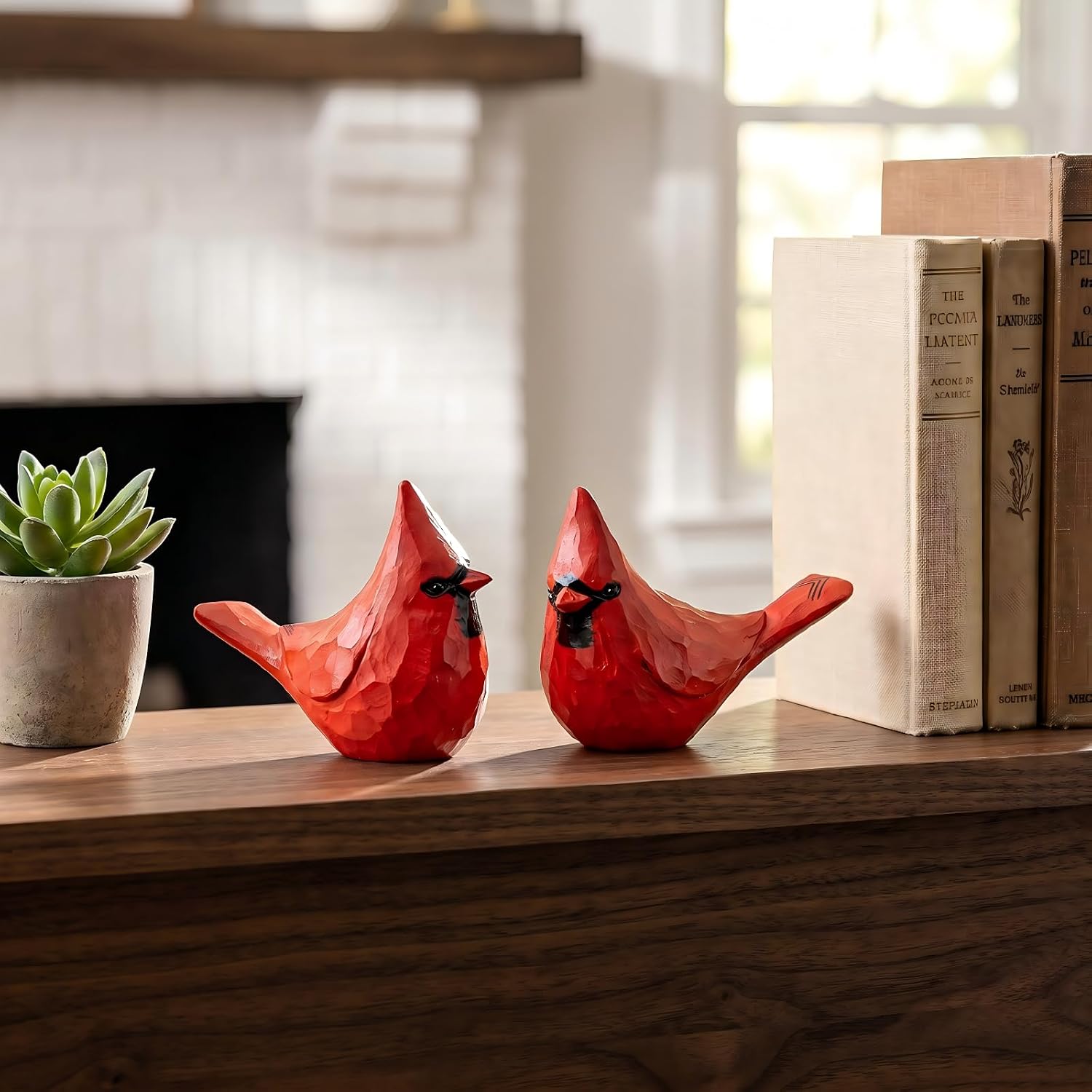 twinbling Cardinal Figurines 4Pcs, Red Bird Statues Memorial Gift for Loss of Loved One, Christmas Cardinal Ornaments for Shelf, Desk or Mantle, Realistic Solid Resin Birds for Home Decor