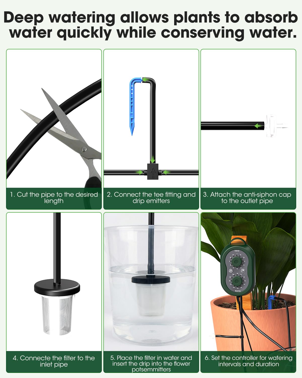 MYMULIKE Sistema di irrigazione solare con doppia carica solare e USB, sistema di irrigazione a goccia automatico da 15 m, con 12 modalità e timer, irrigazione per piante in vaso, giardino, balcone