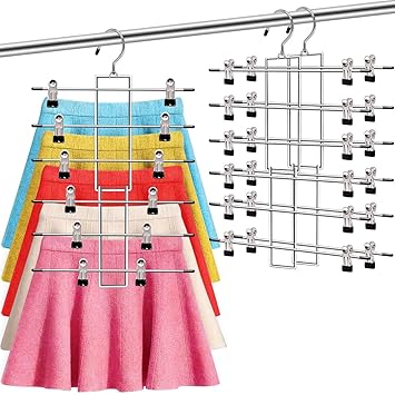 3 Pack Pants-Hangers-Space-Saving,6 Tier-Closet-Organizers-and-Storage Skirt Hangers with Clips,Closet-Organizer-Clothes-Organization-and-Storage Jeans Scarf Hangers,College-Dorm-Room-Essentials Decor