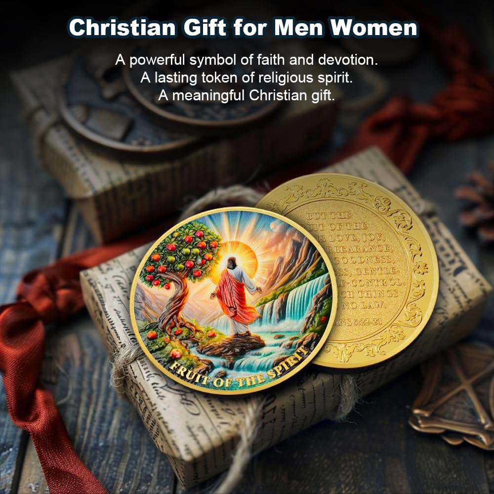 Fruit of The Spirit Christian Challenge Coin Galatians 5:22-23 Verse Religious Faith Token Inspring Christian Gift for Men Women