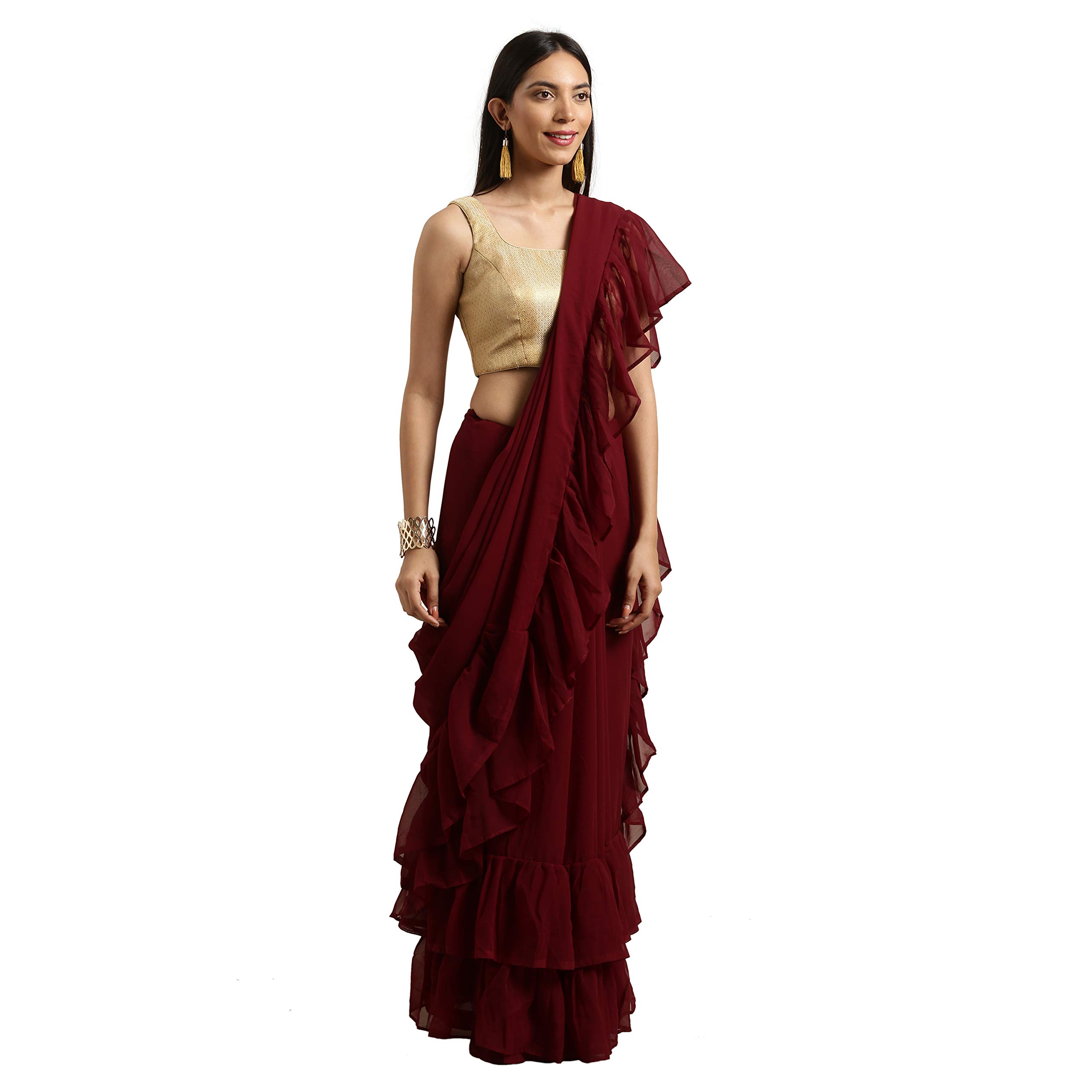 Womanista Women's Georgette Blend Saree (TKIM9636_Maroon)