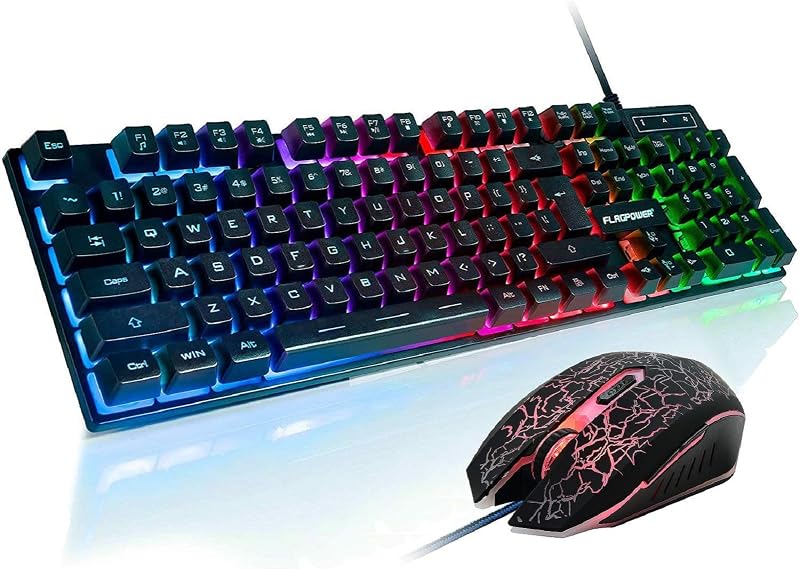 Combo de teclado y mouse para juegos, mouse con teclado de tamaño completo con cable | Teclado con sensación mecánica retroiluminada RGB, DPI ajustable y ratón de respiración de 4 colores para PC, portátil, juegos y trabajo