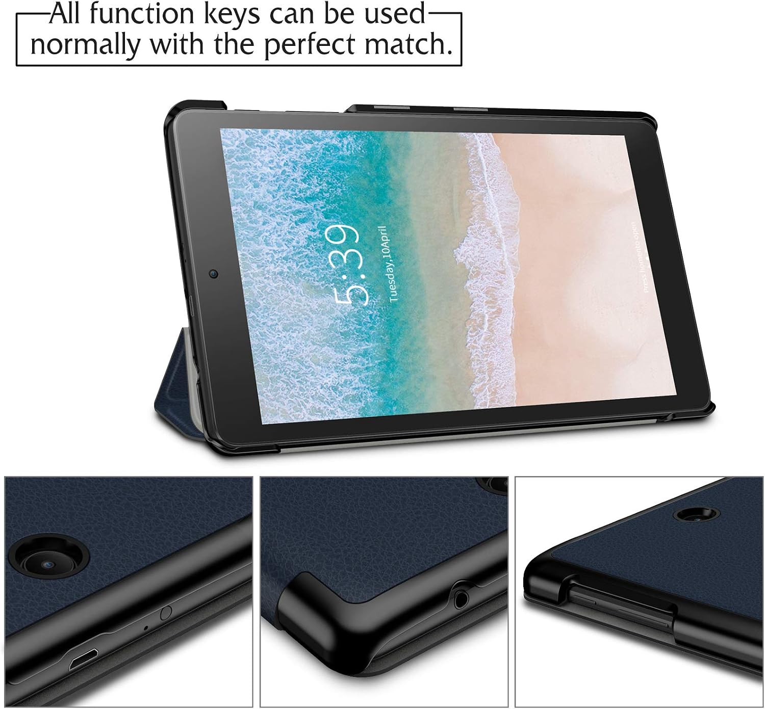 Infiland T-Mobile Alcatel Joy Tab 8/ Alcatel 3T 8 Tablet Case, Tri-Fold Cover Compatible with T-Mobile Alcatel Joy Tab 8-inch 2019 Release/ Alcatel 3T 8-inch 2018 Released Tablet, Navy