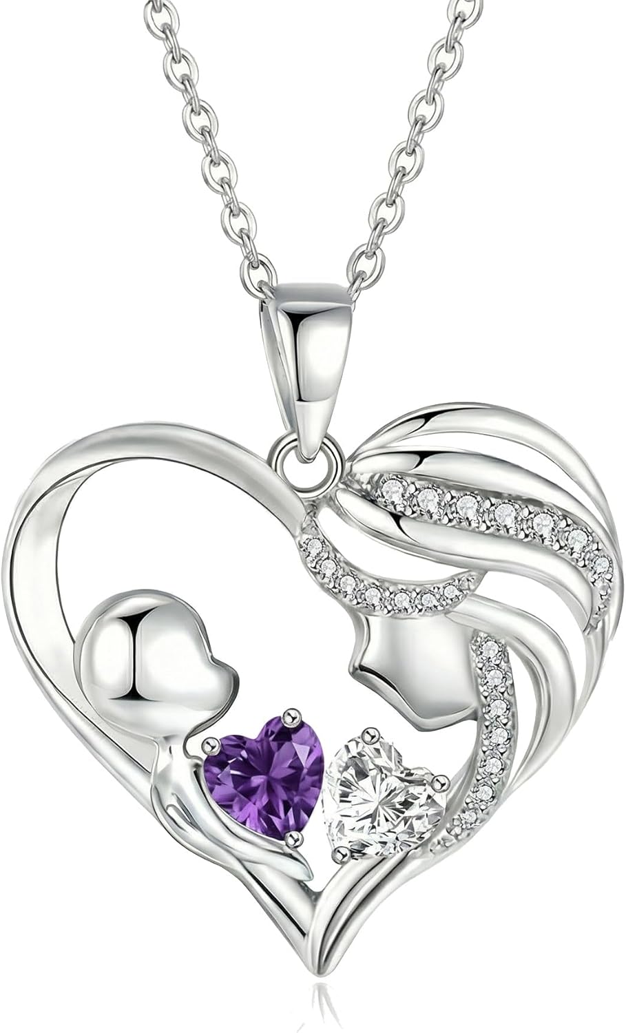 CRMAD Mothers Day Gifts Necklace for Women Birthstone Mother and Daughter Son Love Heart Pendant Jewelry Gifts for Grandmother Mom Wife