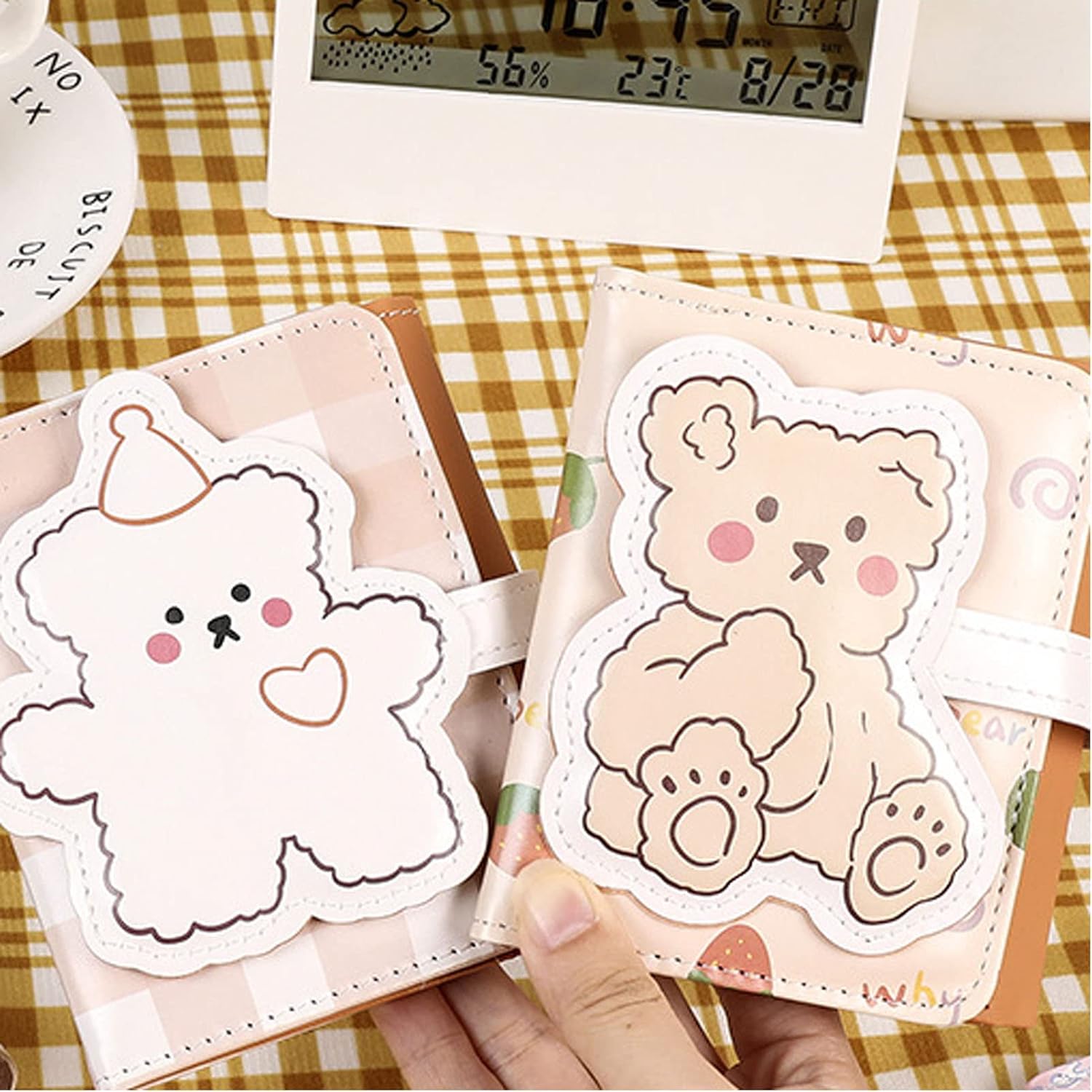 Kawaii Bear Wallet Cute Cartoon Card Holder Girls Coin Purse Anime Key Bag Card Case Front Pocket Wallet (Beige-2)