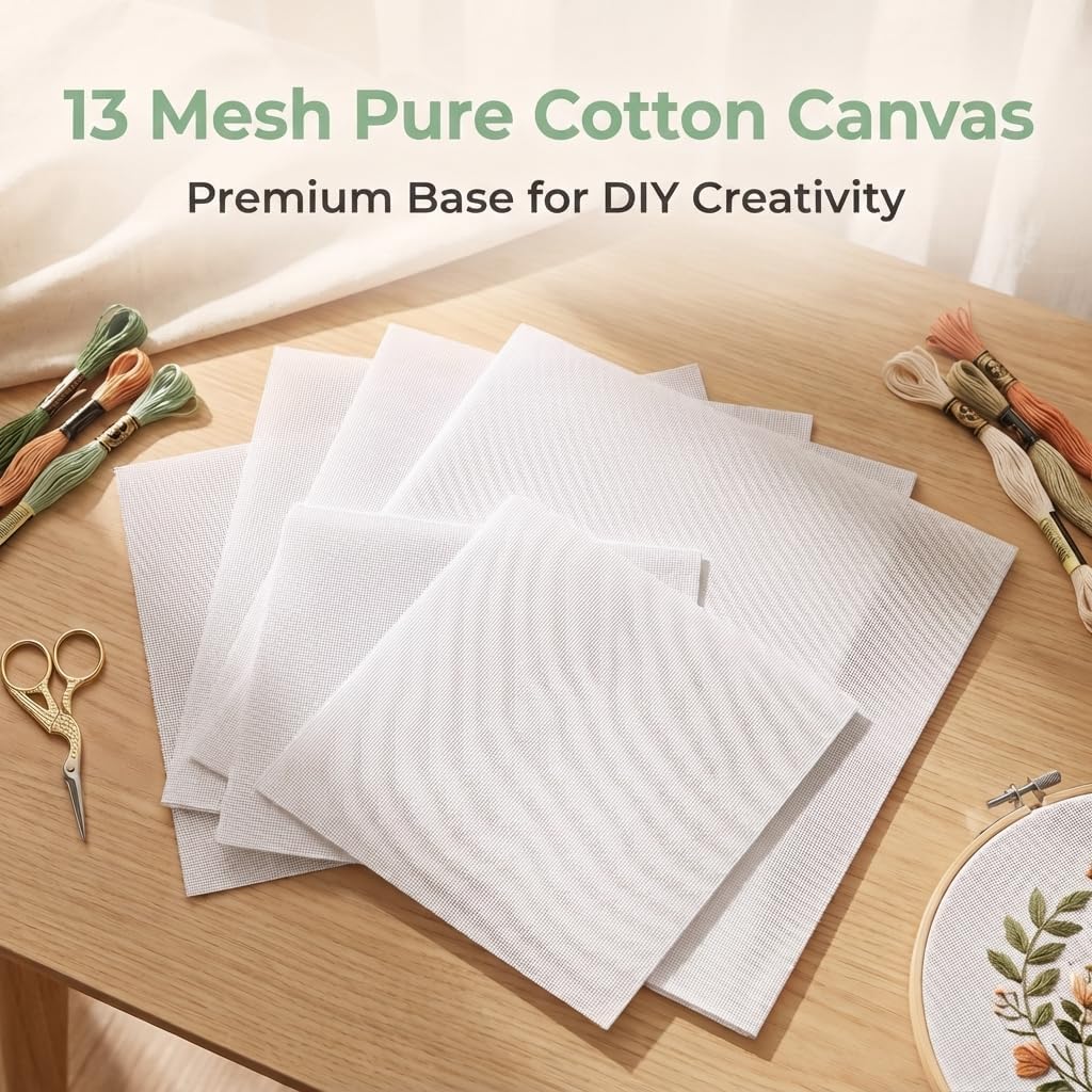 7 Pcs 13 Mesh Needlepoint Canvas, Embroidery Blank White Cotton 4 Sizes