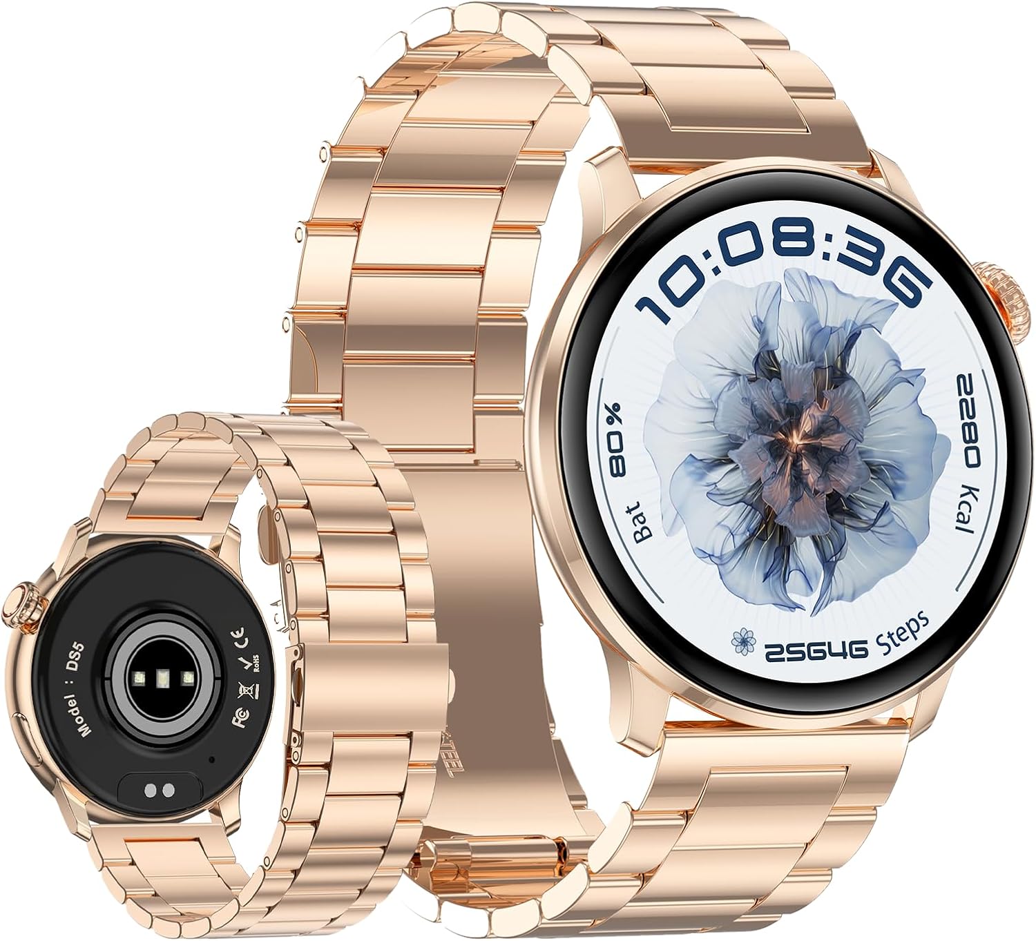 Yihou Smart Watches Fitness Tracker for Women Fitness Watch with Heart Rate Monitor Sleep Monitoring Bluetooth Call for Android iOS Rosegold Steel