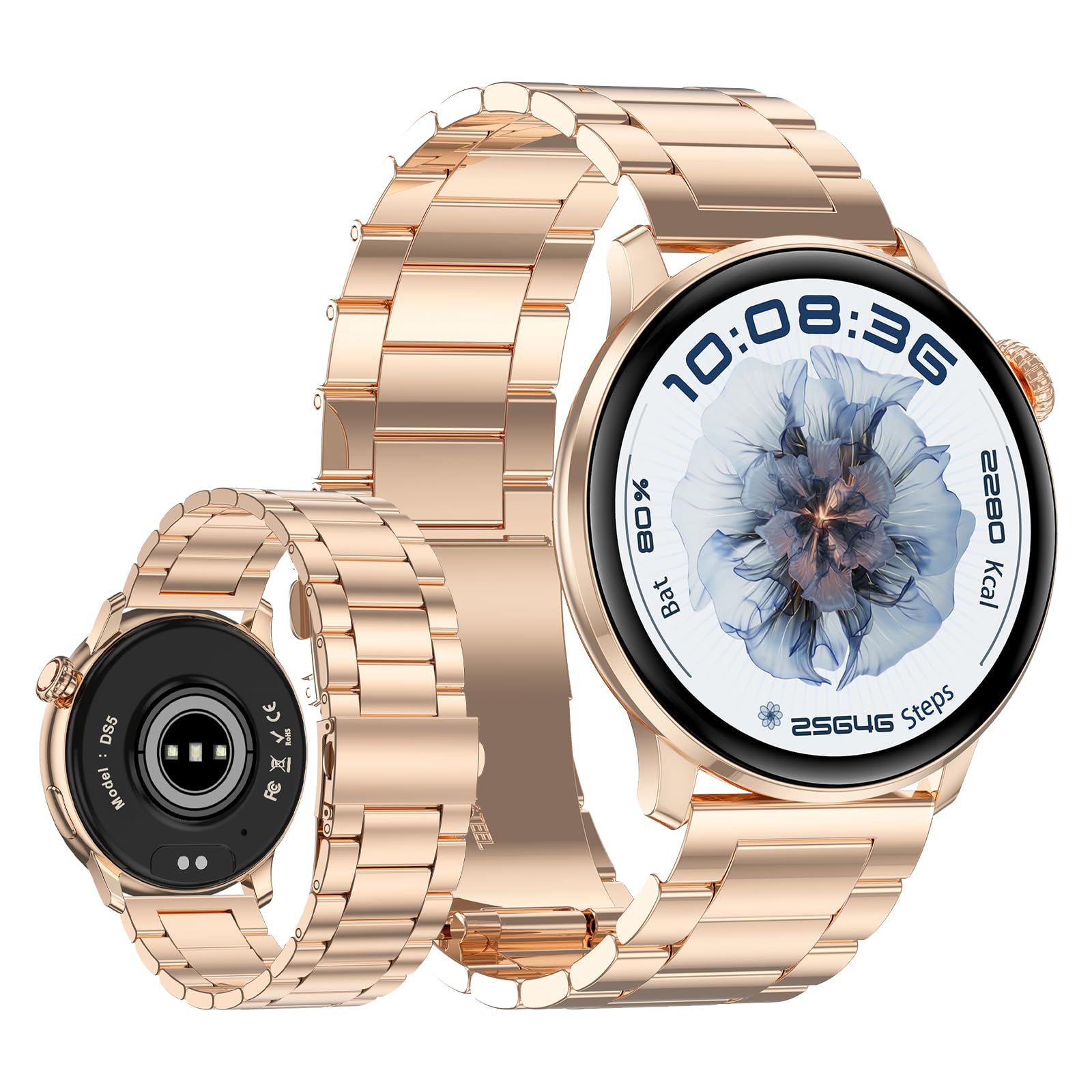 Yihou Smart Watches Fitness Tracker for Women Fitness Watch with Heart Rate Monitor Sleep Monitoring Bluetooth Call for Android iOS Rosegold Steel