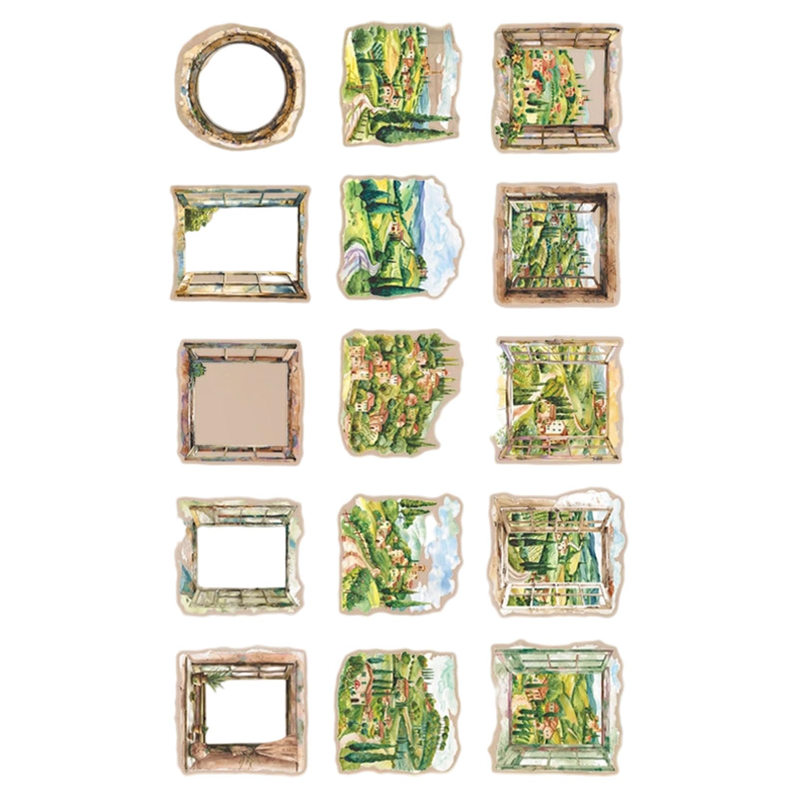 Tsophreniq 15 Piece Pane Scenery PET Transfers Set for Journals Art Undertakings Waterproof Permanent Gluey Transfers Sight From the Pane PET