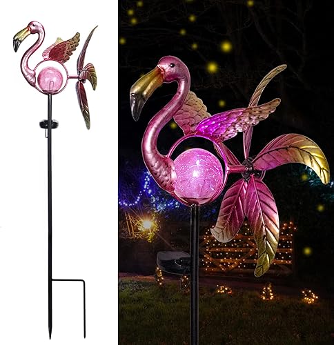 Miniatura 8 de Afirst Luces solares giratorias de viento Metal cinético viento spinner flamenco luces de jardín al aire libre molinillos de viento decorativos