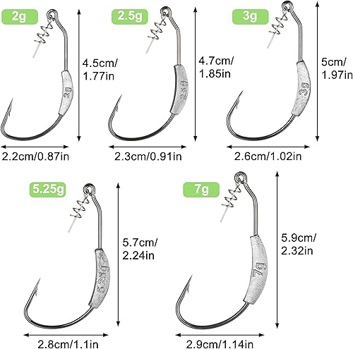 Miniatura 3 de Twistlock - Ganchos con peso, 25 ganchos para pesca de plástico suave, sin hierbas, con pasador de centrado, ganchos de pesca para agua salada y
