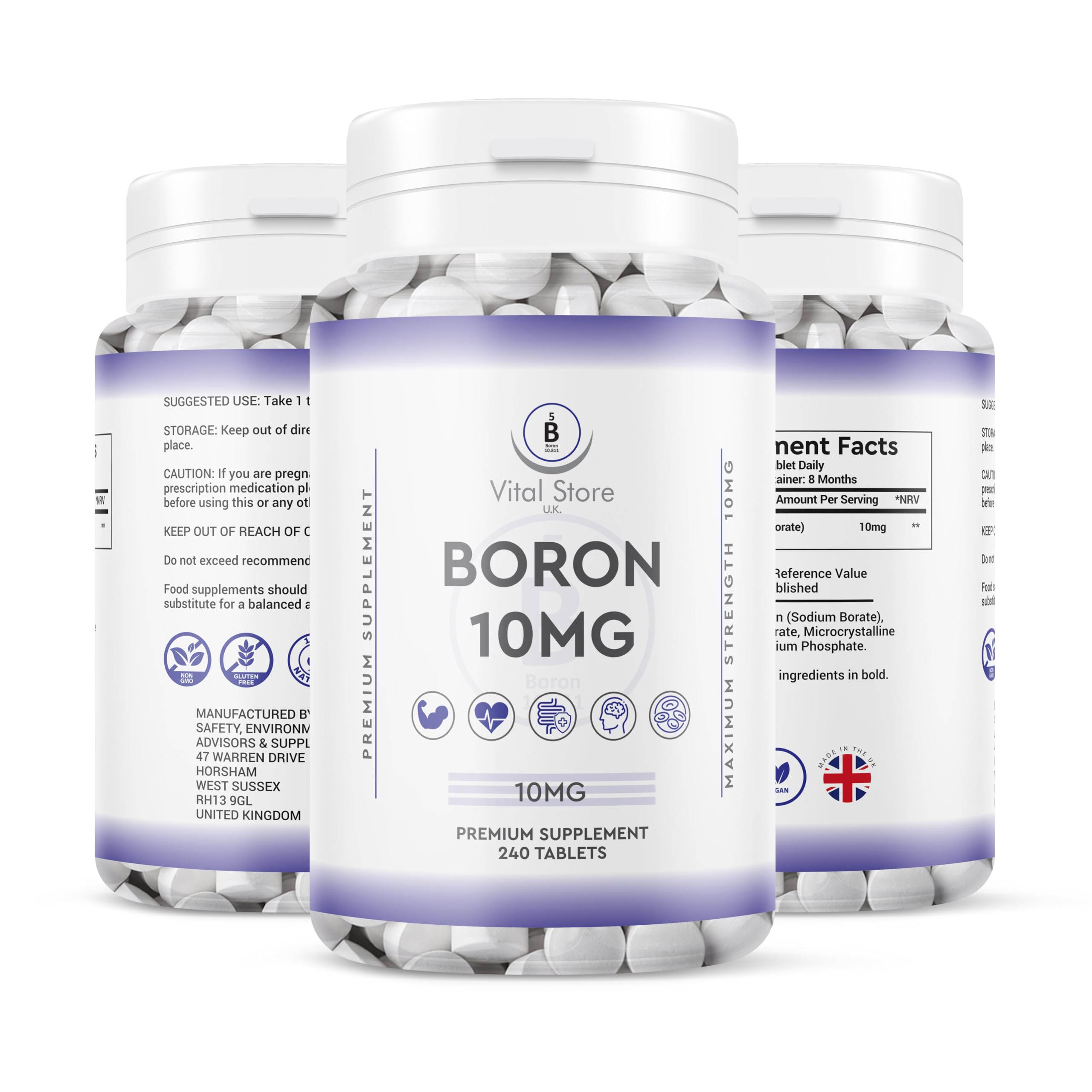 Boron 10MG - 240 Vegan Tablets - 8 Month Supply (240 Days)