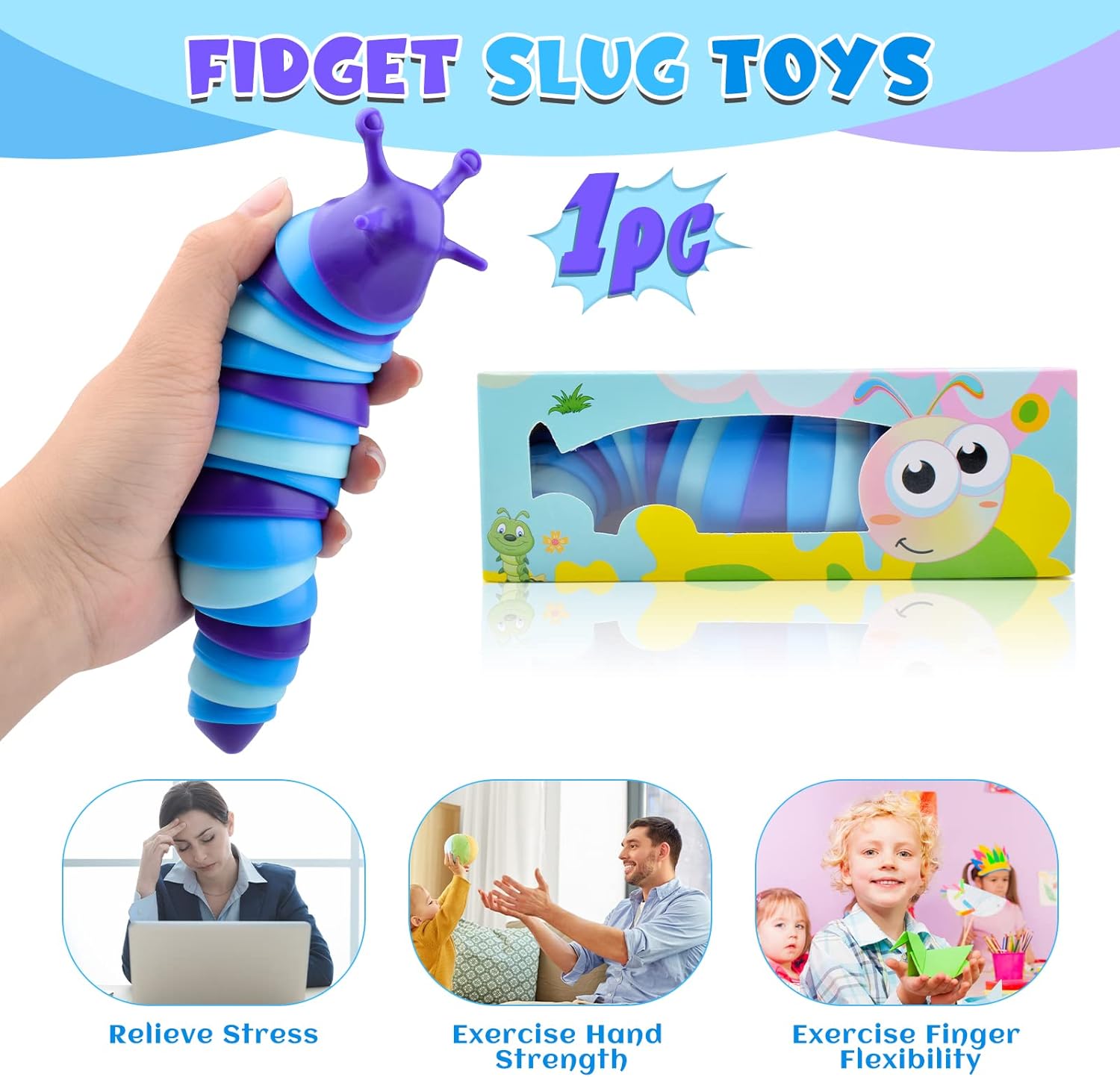 Cevioce Easter Basket Stuffers Gifts for Toddler Kids Sensory Slug Fidget Toys, Fidget Slug Toys for Adult & Kid Party Favors, 1 PC Autism Sensory Toys for Autistic Children, Travel Toys for 3+ A