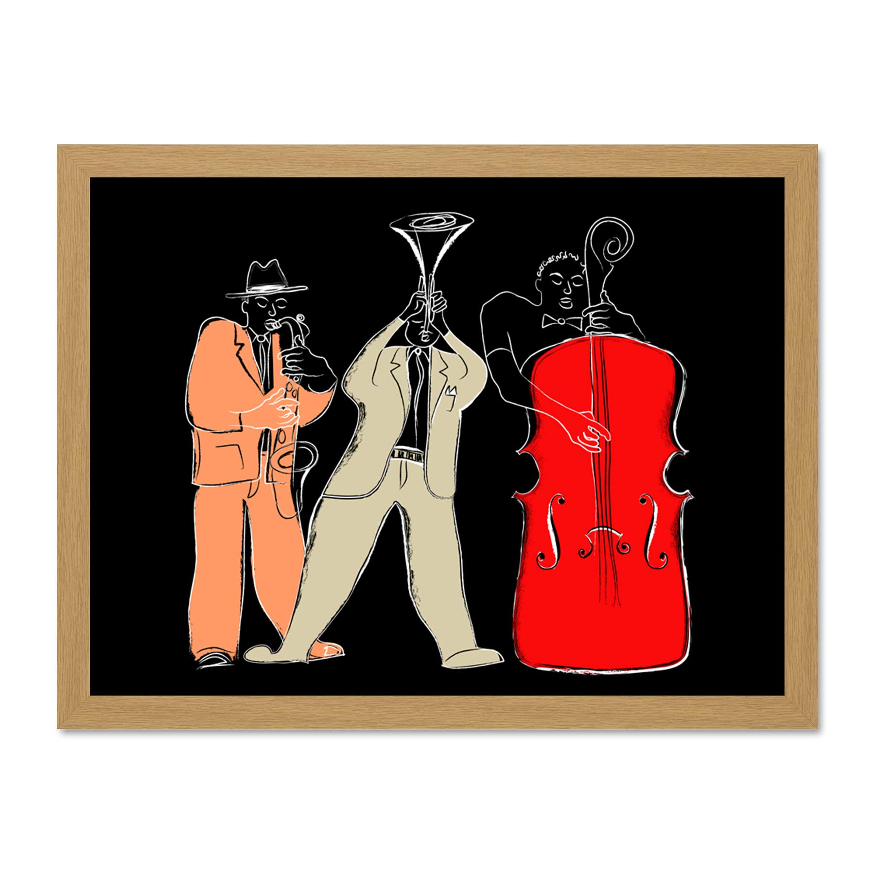 Wee Blue Coo Musicians Jazz Modern Illustration Large Framed Art Print Wall Poster 18x24 inch
