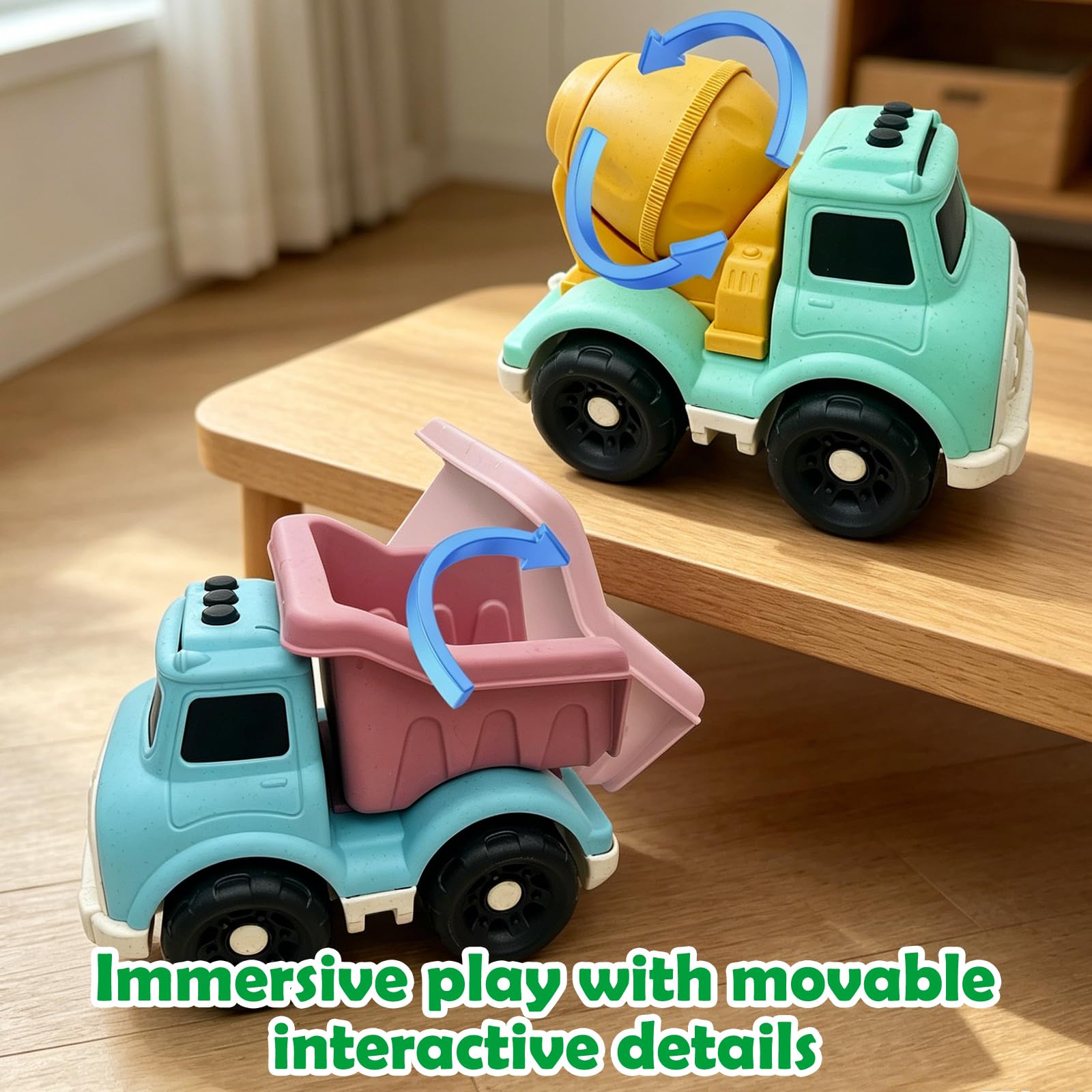6,7 Zoll Push Cars Muldenkipper & Zementmischer Spielzeugautos für 1-3 Jahre alt, BPA/Phthalate/PVC frei, recycelter Kunststoff, spülmaschinenfest, Spielzeugwagen für Kleinkinder 2-4