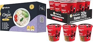 Hethstia Vegan Pho Konjac Noodle & High Protein Spicy Beef Ramen Bundle – Low Carb Shirataki Pho, 6-Pack 32g Plant Protein Spicy Beef Ramen Cups, Keto, Gluten-Free, Non-GMO, Healthy Instant Meal