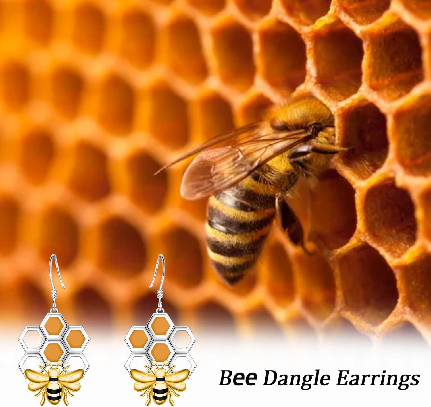 Bee Dangle Earrings for Women - Silver Gold Honeycomb Bumblebee Earrings Insect Earrings Jewelry Gifts for Bee Lovers - Image 2