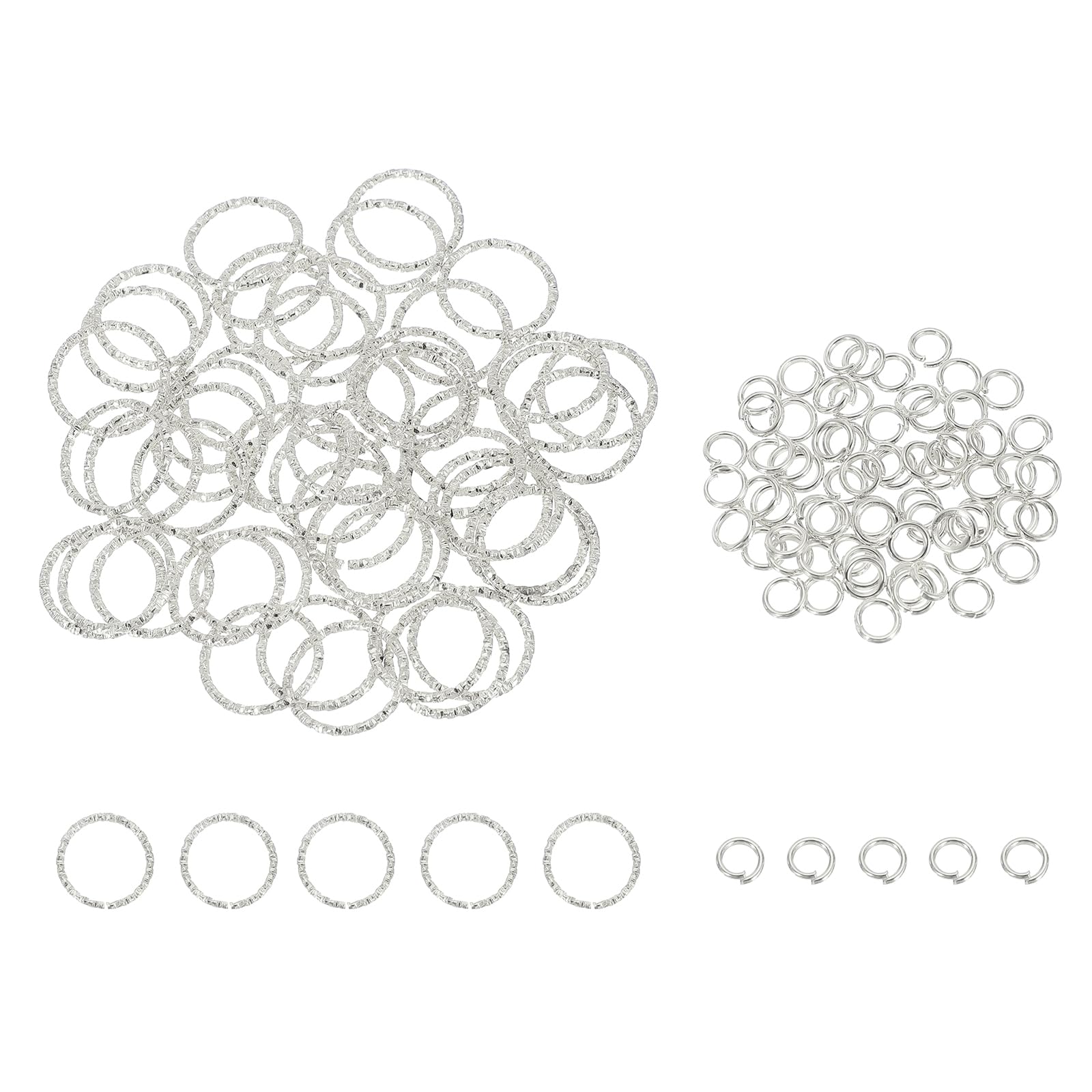 Anneaux ouverts en relief 20mm argentés et maillons de 4mm texturés pour loisirs créatifs originaux
