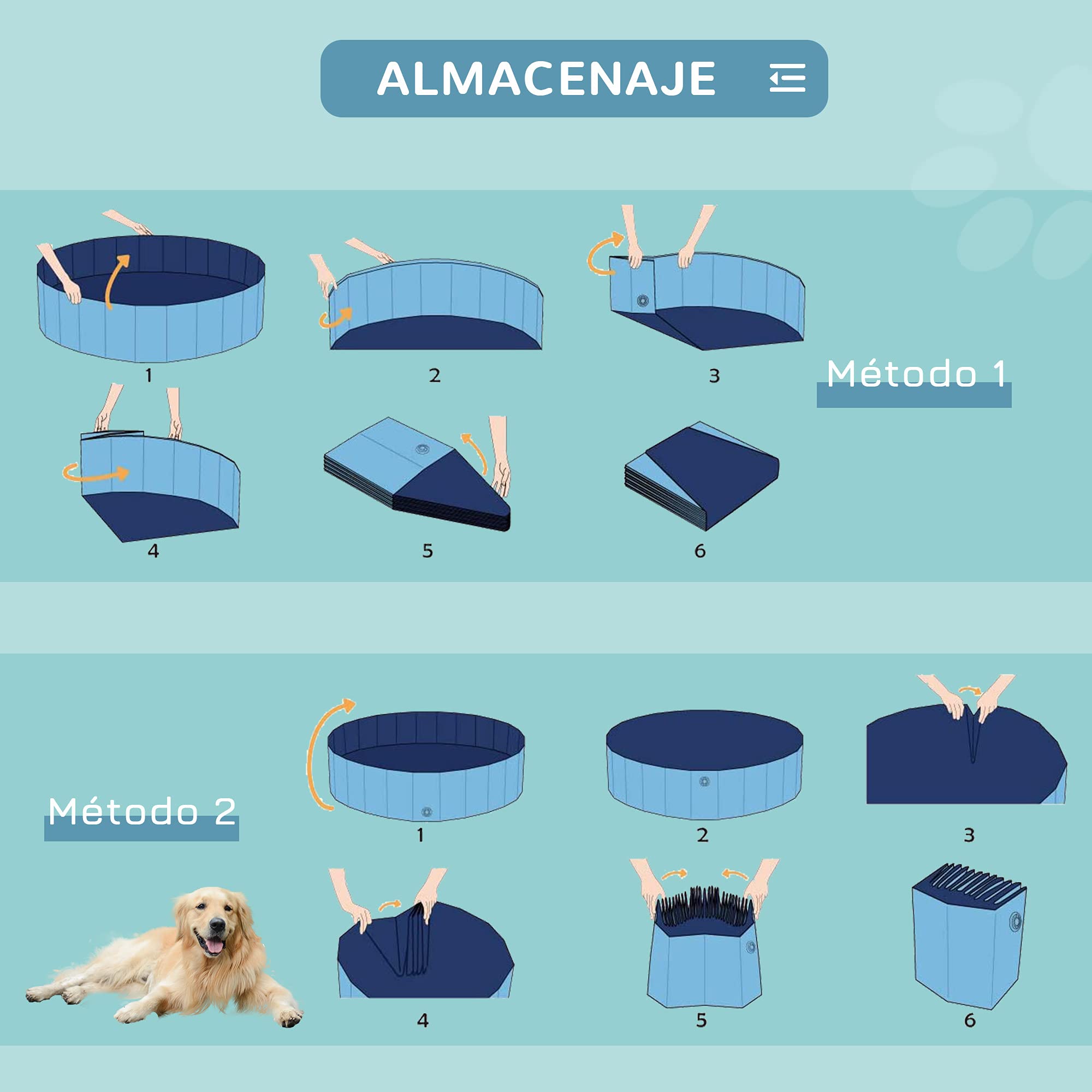 Pawhut Piscina Plegable para Perros Gatos Bañera Portátil para Mascotas PVC Antideslizante Múltiples Usos para Interiores y Exteriores Ø120x30 cm Azul