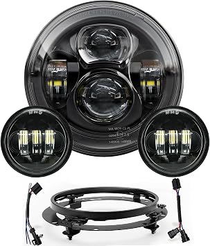 7 Inch LED Headlight & 4.5 Inch Fog Lights with Turn Signals Black Headlamp Assembly Kit Compatible with Harley Touring Street Glide, Road King, Ultra Classic 1989-2019 | DOT Approved
