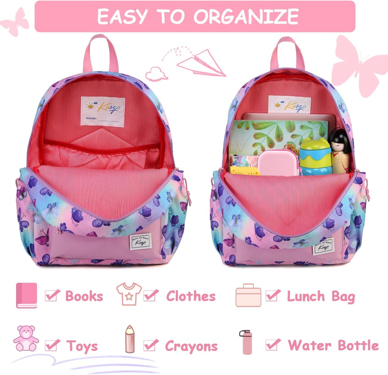 Kasqo Kids Backpack, Water-Resistant Elementary & Primary School Bag for Boys Girls 6-9 Years, 15" H, Fits A4 Folders - Image 3