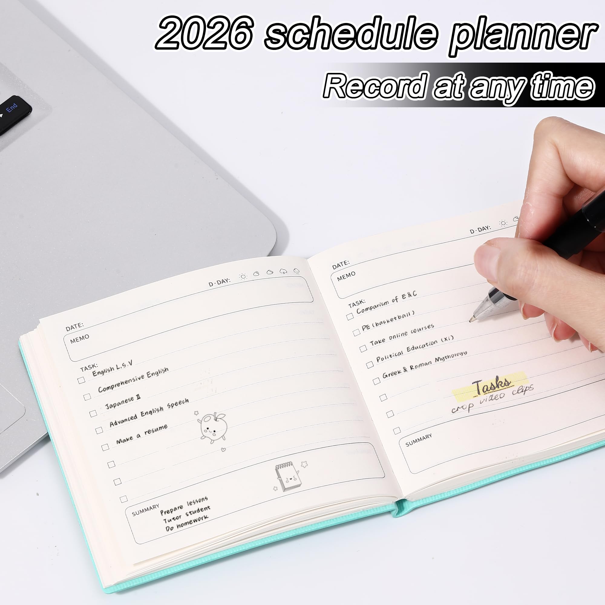 Agenda giornaliera 2026 senza data, con agenda oraria, 3 pezzi, piccola agenda tascabile, dimensioni 9,9 x 9,9 cm, copertina morbida in pelle, senza data, piccola, per organizzare attività e