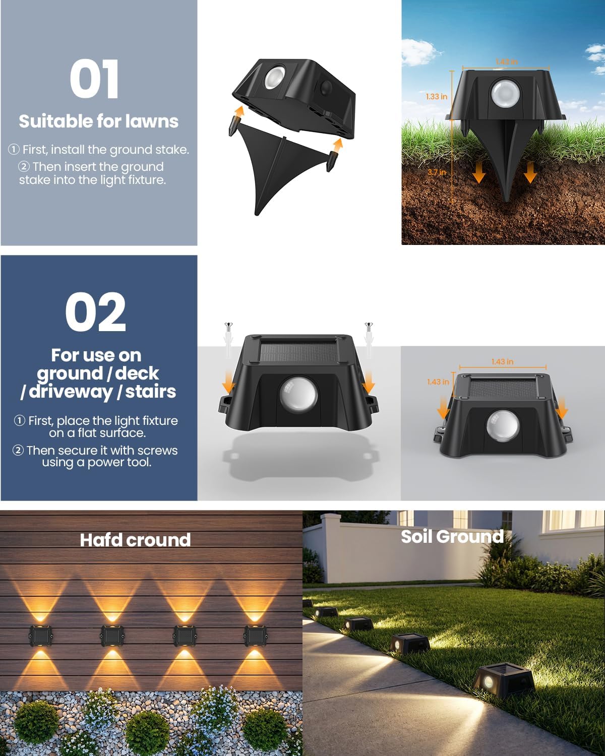 TECKNET Solar Driveway Lights Outdoor 12 Pack, 9 Colors & 3 Dynamic Color Modes Solar Dock Deck Lights with IP68 Waterproof, RGB Driveway Marker Light for Warning Step Sidewalk Stair Walkway Pathway