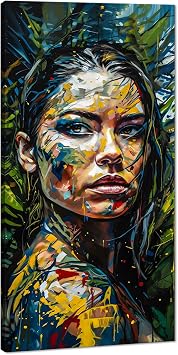Canvas Trend Colorful Graffiti Wall Art, Modern Woman Picture Print Art Home Decoration, Stretchable with Frame, Ready to Hang-40 W X 20H