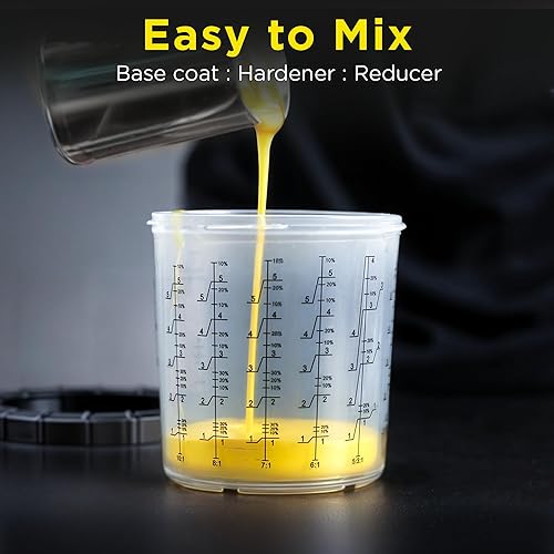 Miniatura 6 de InoKraft Vasos Desechables para Pistola de Pintura, Kit Kit Grande de 28 Onzas (800ml) con 6 Vasos y Tapas, 1 Vaso Rígido con Anillo Retenedor, 3