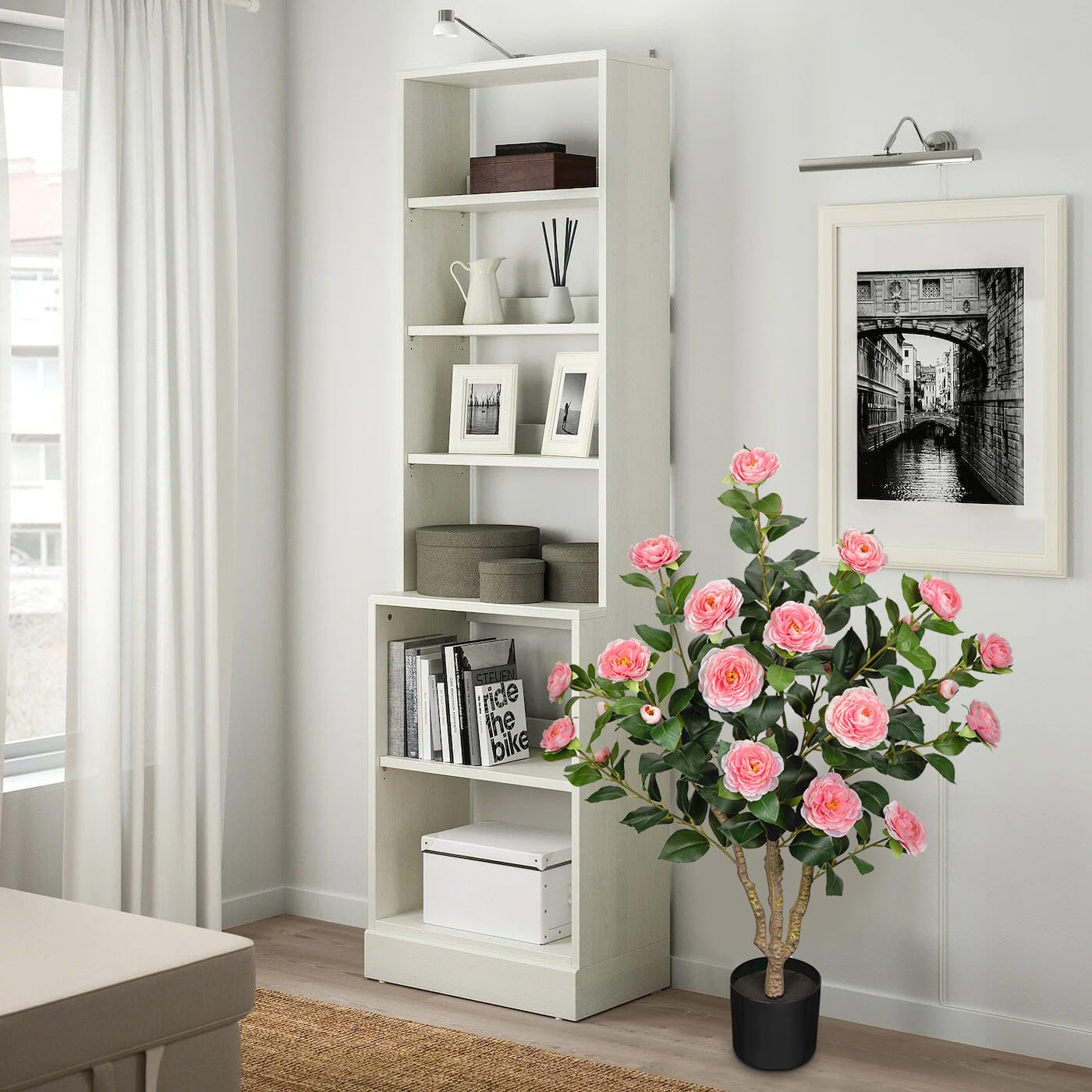 2 STK. Kunstbaum mit Blüten 90cm Baum Künstlich Kamelienbaum Groß | Kunstpflanzen Rosa Blüten Kunstblumen im Topf Künstliche Pflanzen wie Echt im Topf Dekobaum für Indoor Flur Wohnzimmer Deko