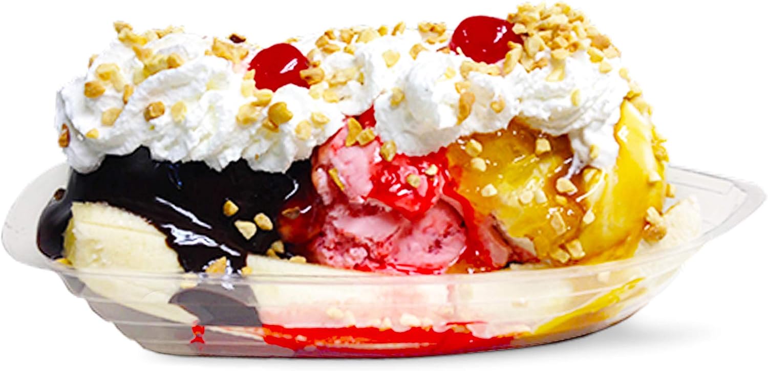 Fit Meal Prep [125 Pack 12 OZ Banana Split Boat Plate Clear PET Plastic Disposable Ice Cream Sundae Dessert Splits Bowl Tray for Gelato Parlors, Cafes, Parties, Home and Restaurants
