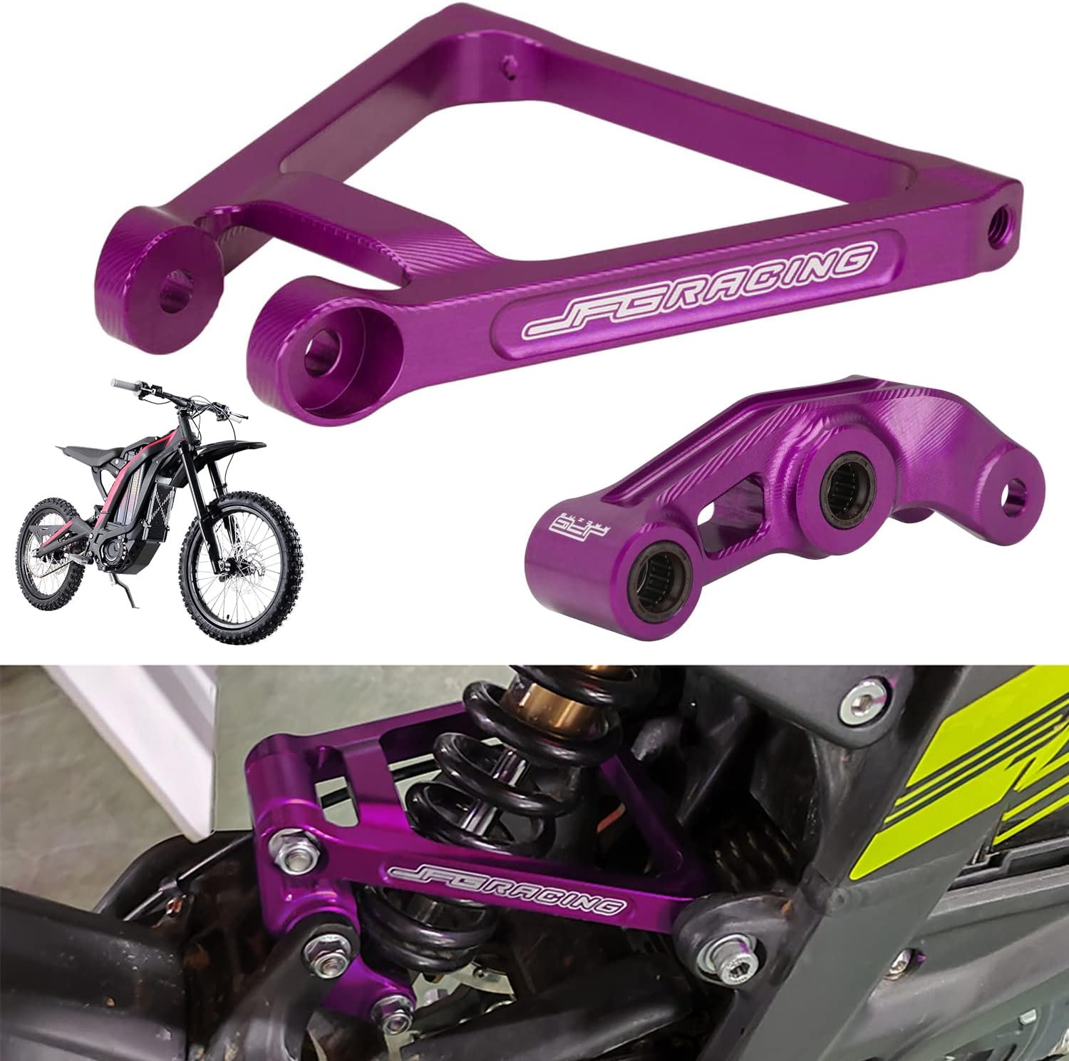 JFG RACING Sur Ron Suspension Link Kit + Triangle Aluminum 7075, for Surron Light Bee X/S Segway X160/X260 Electric Dirt Bike EBike, Purple