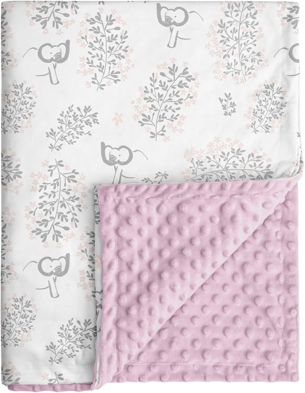 CIVARUA KIDS Baby Blankets for Girls Soft Plush Nursery Minky Blanket Neutral with Print Pink Forest Elephant and Cozy Raised Dotted Fleece Backing, 30 x 40 Inch Double Layer Bed Throws