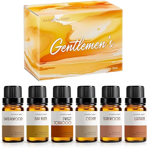 RAINBOW ABBY Juego de aceites aromáticos para caballeros, cuero, ron de laurel, madera de teca, cedro, tabaco dulce, sándalo para aromaterapia para