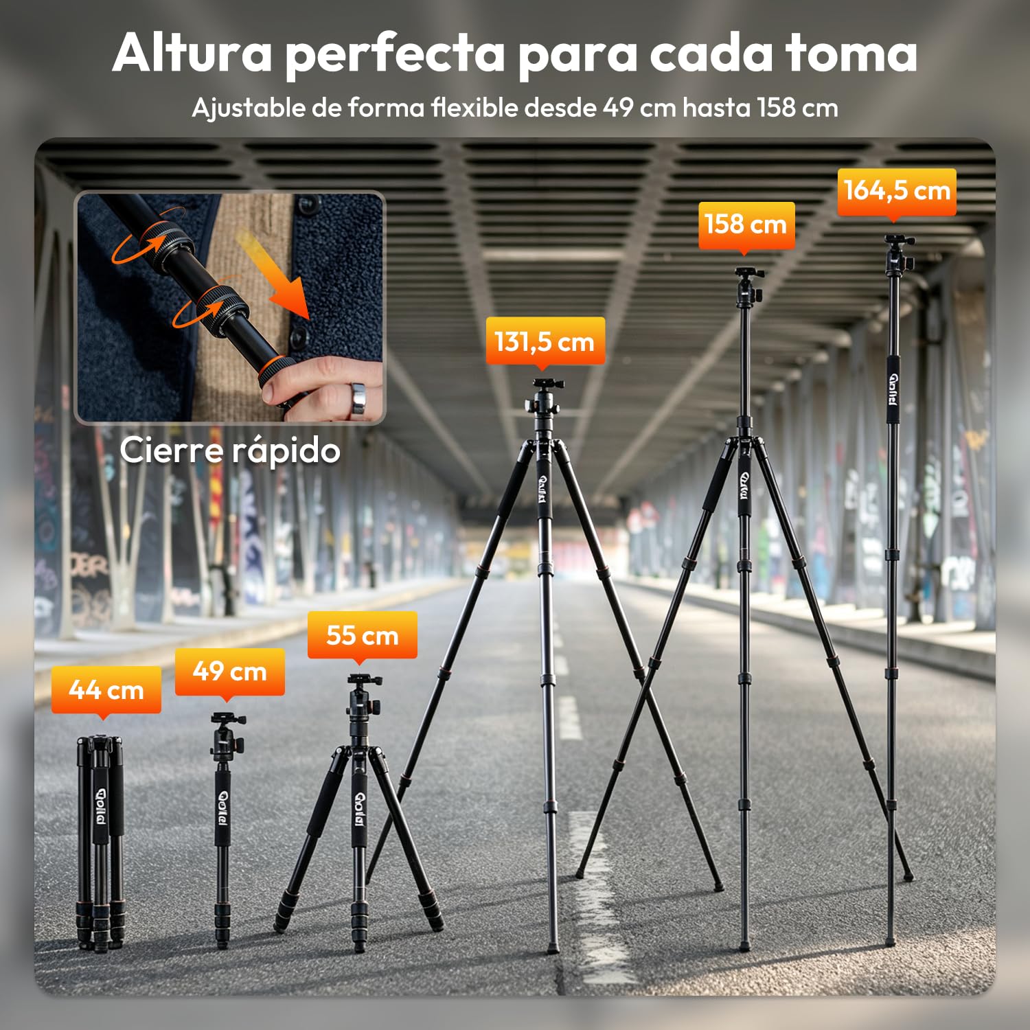 Rollei C5i Tripode Camara Nergo 158cm Trípode Cámara de Viaje en Aluminio | Tripod Ligero con Función Monopié Carga 8kg con Soporte para Movil y Cabezal Esférico 360° Tripode para DSLR y Smartphone