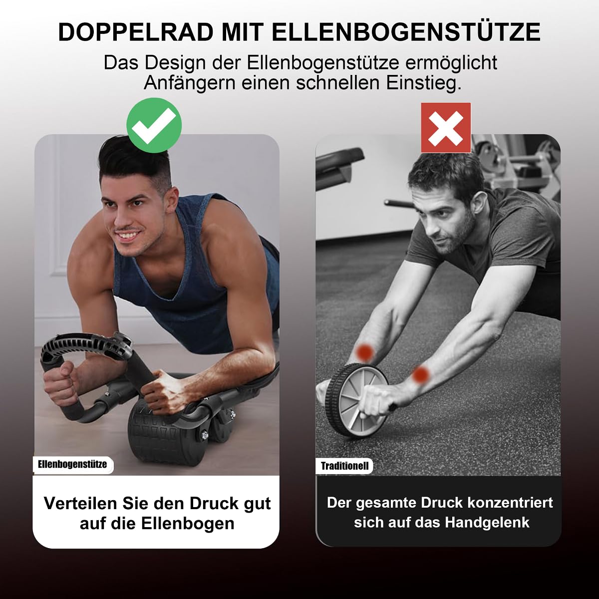 Bauchroller Ab Roller Bauchtrainer für Zuhause mit Ellbogenunterstützung, Automatische Rebound Bauchroller Bauchmuskeltrainer Roller, Bauchmuskeltraining Fitnessgeräte für Zuhause für Männer Frauen