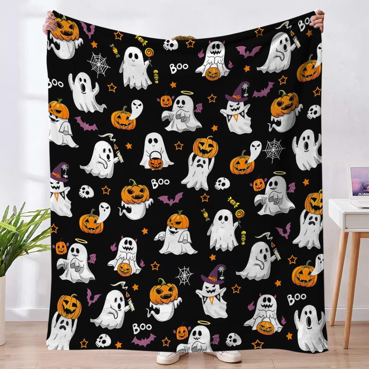 FCXVXCL Halloween Blanket, Halloween Flannel Blanket Throw Cozy Fleece Soft and Warm Blankets for Sofa Bed Chair Decor Halloween Decorations 40x60in